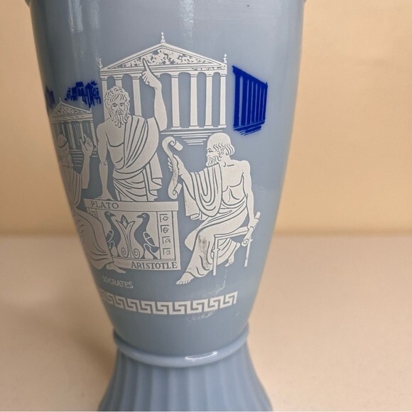 Vintage 1961 Jim Beam Grecian Style Blue Milk Glass Decanter Cork Lid Plato - Picture 3 of 13